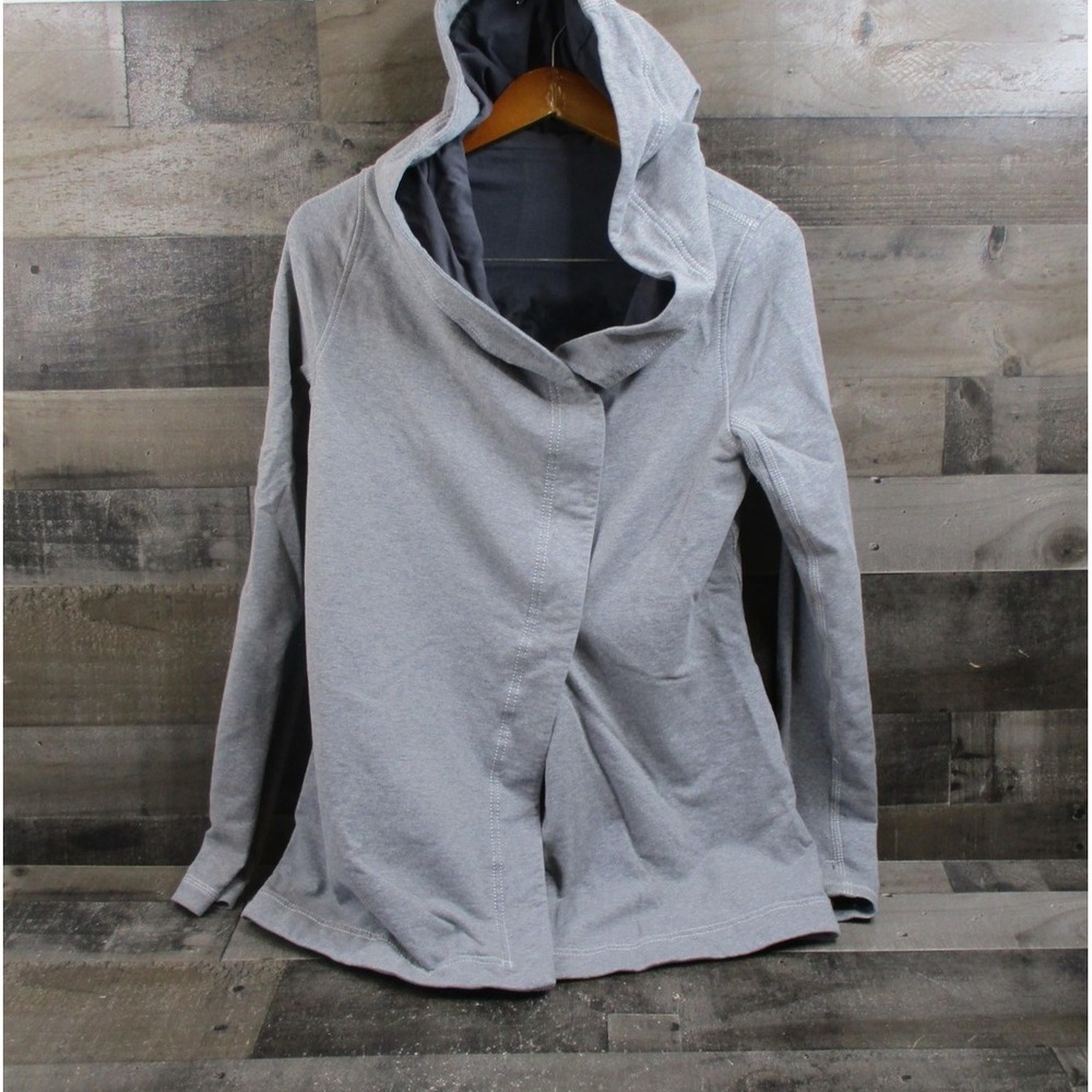 Lululemon Jacket Womens Medium Gray Hooded Wrap Cardigan Asymmetrical Snap
